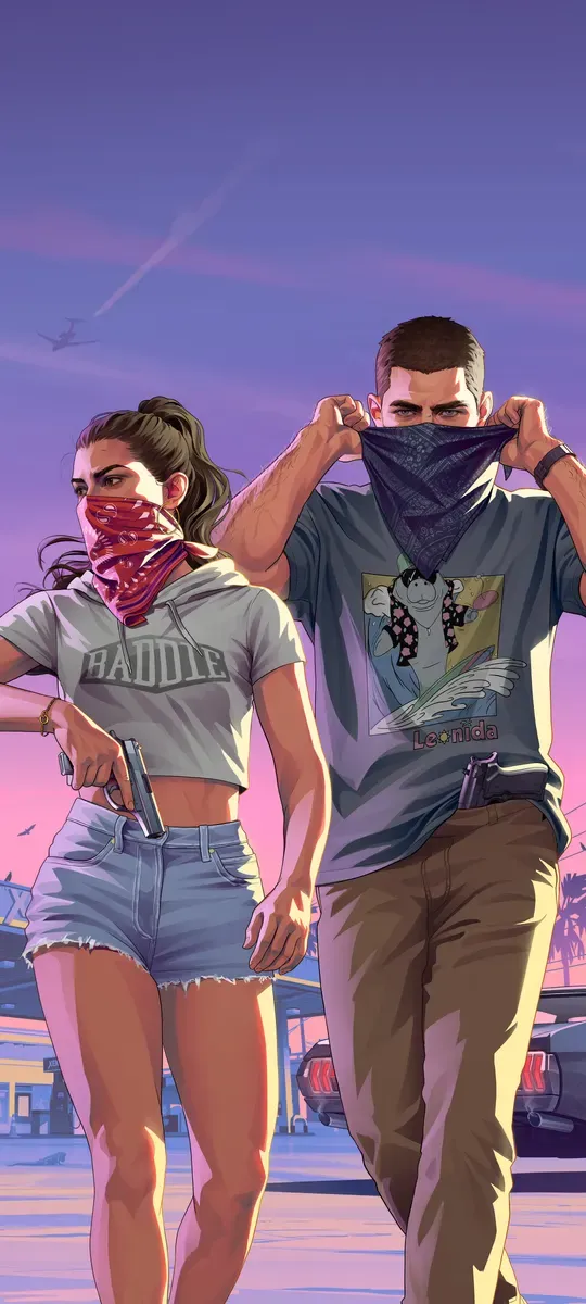 Jason and Lucia Robbery, official GTA 6 iPhone wallpaper