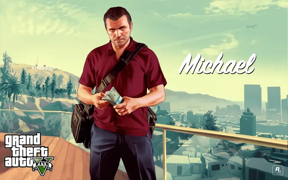 Michael with money, official GTA Story mode wallpaper