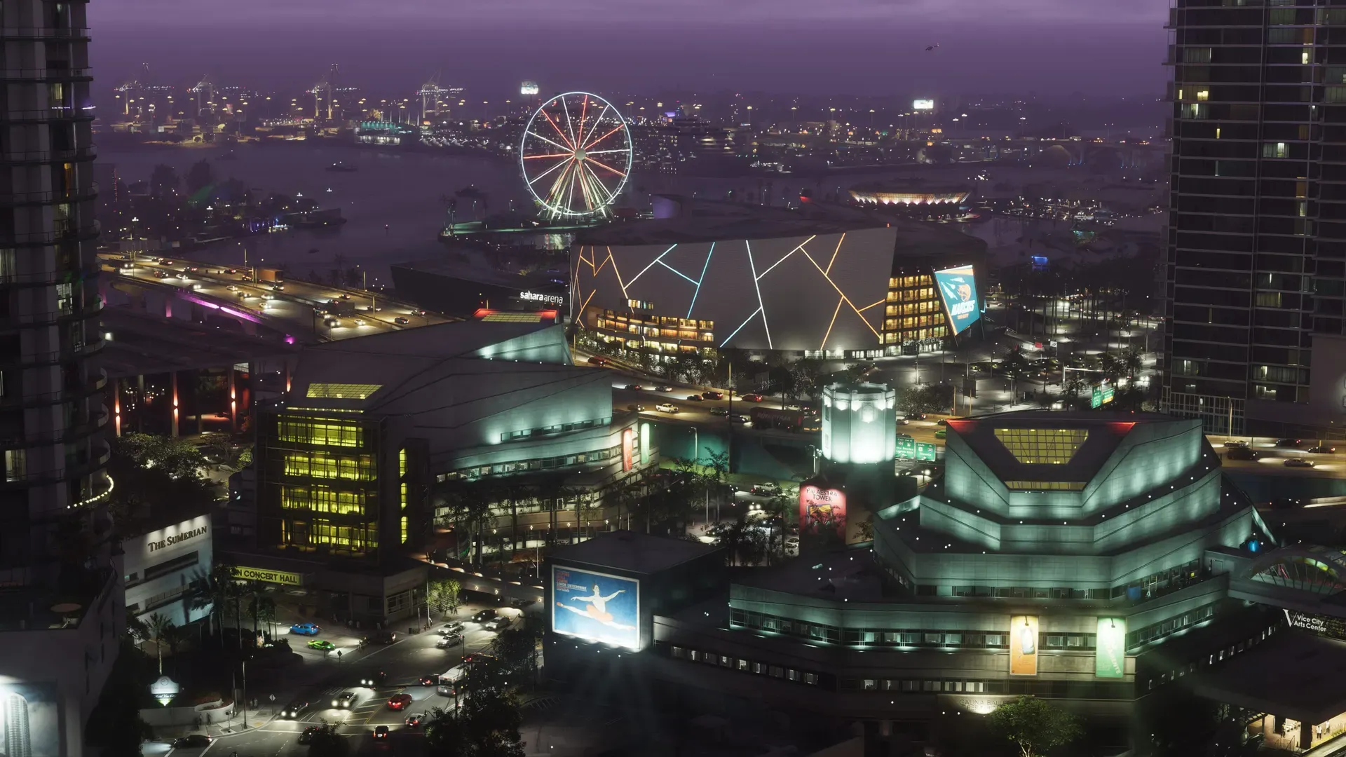 Vice City skyline at night