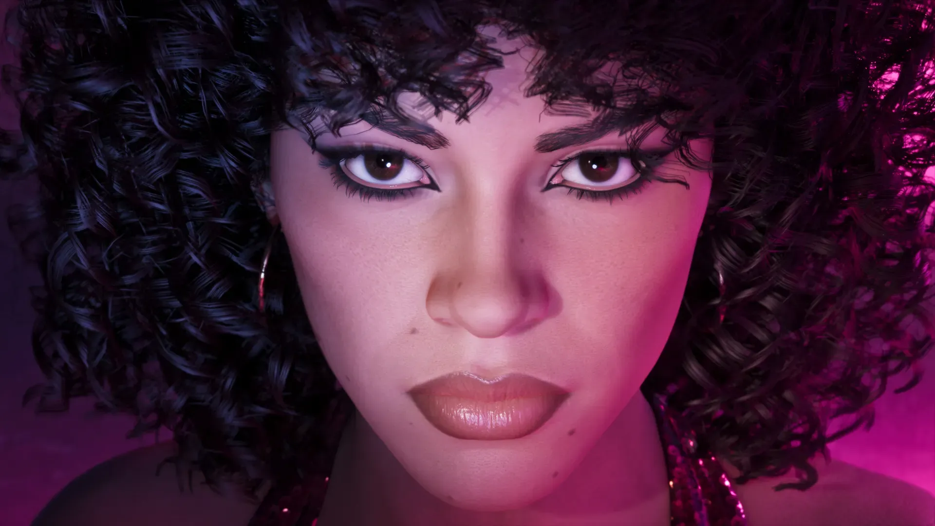 A close up of Lucia's face.